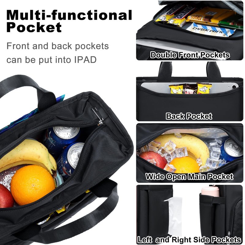 AIJIEKE Insulated Lunch Bag for Men Women, Lunch Box, Lunch Tote for Work, Large Leak Proof Cooler Bag with Removable Strap, Reusable Adult Lunchbag, Picnic, Office, Beach, Black