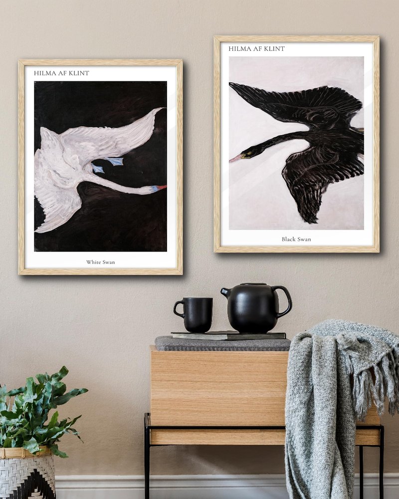 EcoHest Modern Abstract White Swan Framed Wall Art, 16x20 in OAK Wood Scandinavian Bird Canvas Wall Art, Minimalist Nature-Themed Bedroom Decor, Set of 1 For Living Room