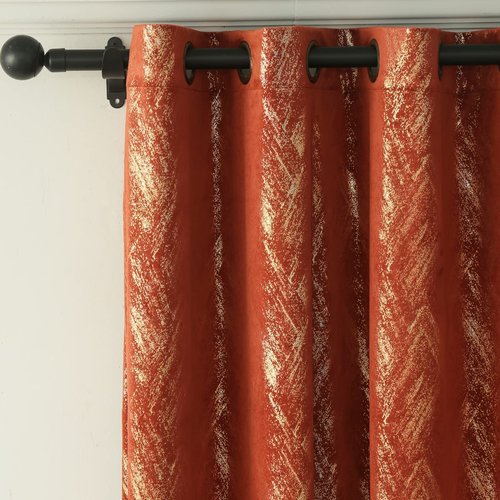 Tootop Burnt Orange Velvet Curtains Champagne Gold foil Print Shiny Geometric Pattern Luxury Living Room Bedroom Thick Super Soft Thermal Insulation darken Curtains Grommet 2 Panel (52 x 63) Inch