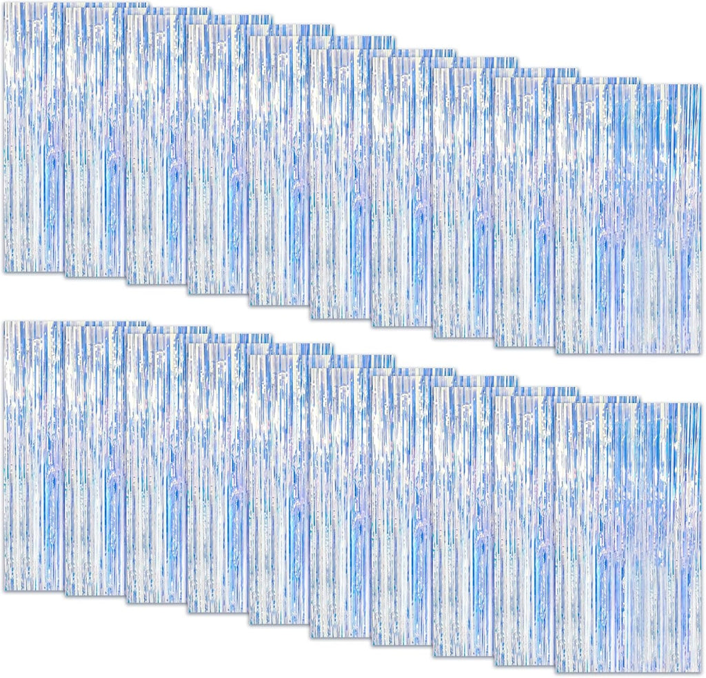 Skiennix 20 Pack Foil Curtain Backdrop - Iridescent Metallic Tinsel Fringe for Parties & Events