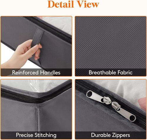 Lifewit Under Bed Storage Containers - 95L Large Capacity Blanket Bags with Reinforced Handles | Grey