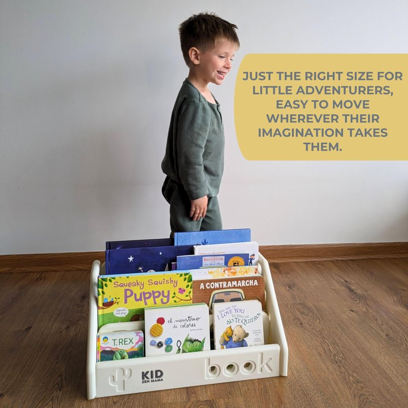 Kid Zen Mama Kids Bookshelf – 3-Tier Montessori Bookcase, Small Storage for Toddlers, Lightweight, BPA-Free HDPE, Rounded Edges, Tool-Free Assembly, Easy to Clean, Perfect for Nursery and Playroom
