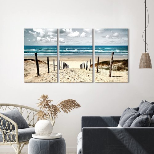 Sea Whisper Coastal Beach Wall Art Bedroom: 3 Pieces Ocean Picture Seaside Painting Print on Seascape Artwork for Living Room Bathroom Decor(16x26)