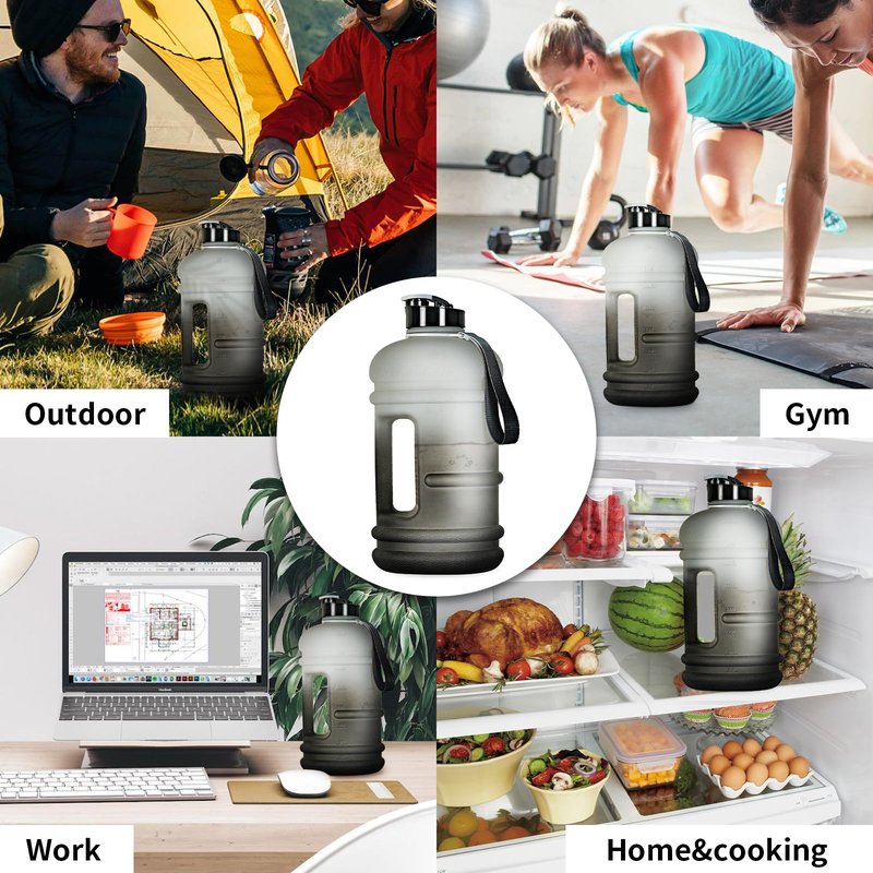 TOOFEEL 2 Liter Water Bottles - Half Gallon Water Bottle BPA Free - Ideal for Gym, Big Water Jug, Reusable Sports Bottle with Measurements Marked Drink Container - 2.2L 74oz White Black Water Jugs