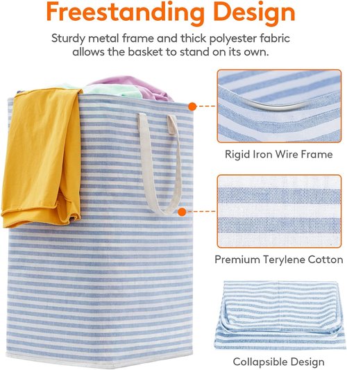 Lifewit 80L Collapsible Laundry Basket - Waterproof Hamper with Reinforced Handles | Blue