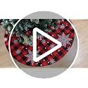 48-Inch Red & Black Buffalo Plaid Christmas Tree Skirt with Snowflake Pattern