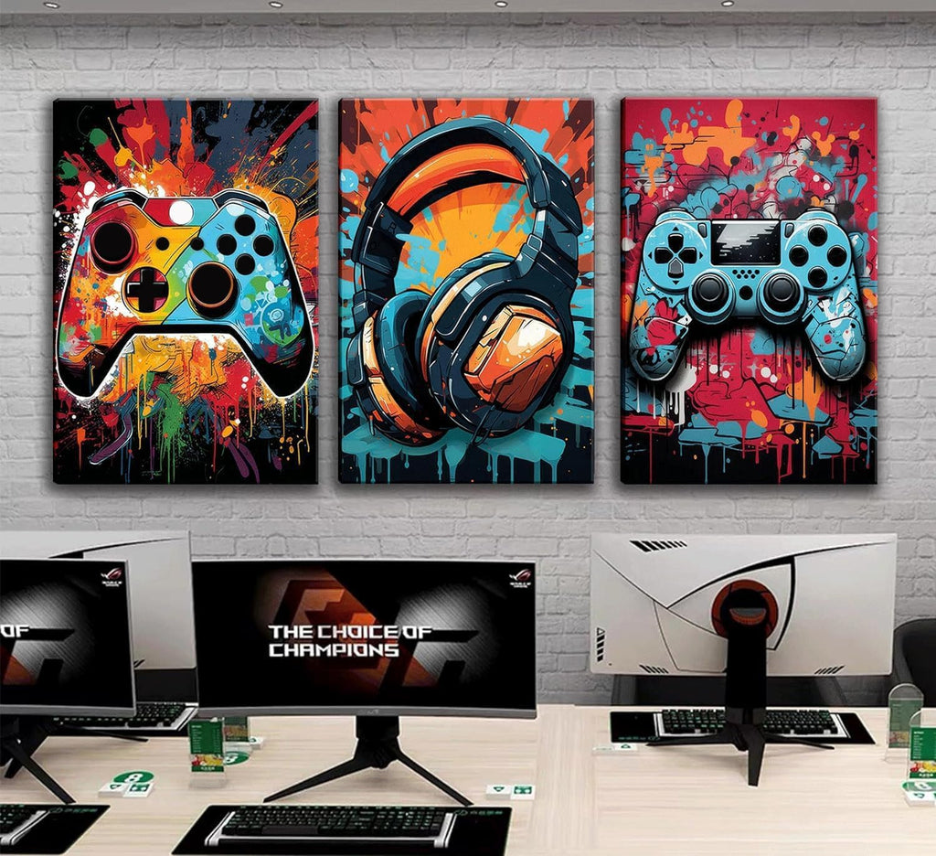 Skiennix Retro Video Game Wall Art - Colorful Neon Gamepad Canvas Prints | 12x16in for Kids' Rooms