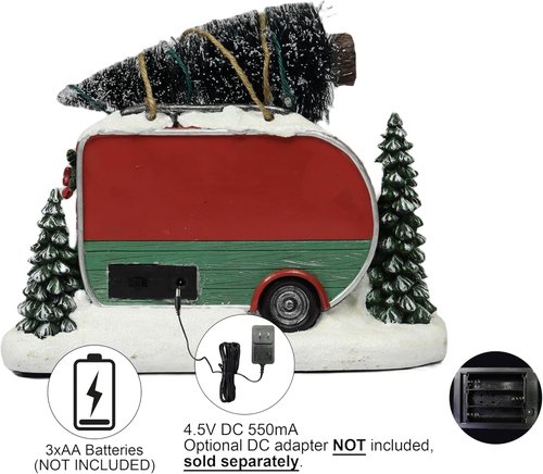 Moments In Time Santa Trailer Christmas Village - Lighted Camper Scene 7.3” with LED Lights & Music