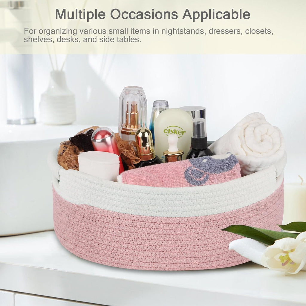 Skiennix Small Woven Basket - Versatile Gift Basket for Kids & Pets | Dusty Pink, 13” x 9” x 5.5”