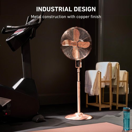 Holmes 16 Inch Copper Digital Metal Stand Fan 3 Speeds 75 Degree Oscillation 20 Degree Head Tilt Adjustable Height Quiet Operation Remote Control for Home Office Bedroom Living Room