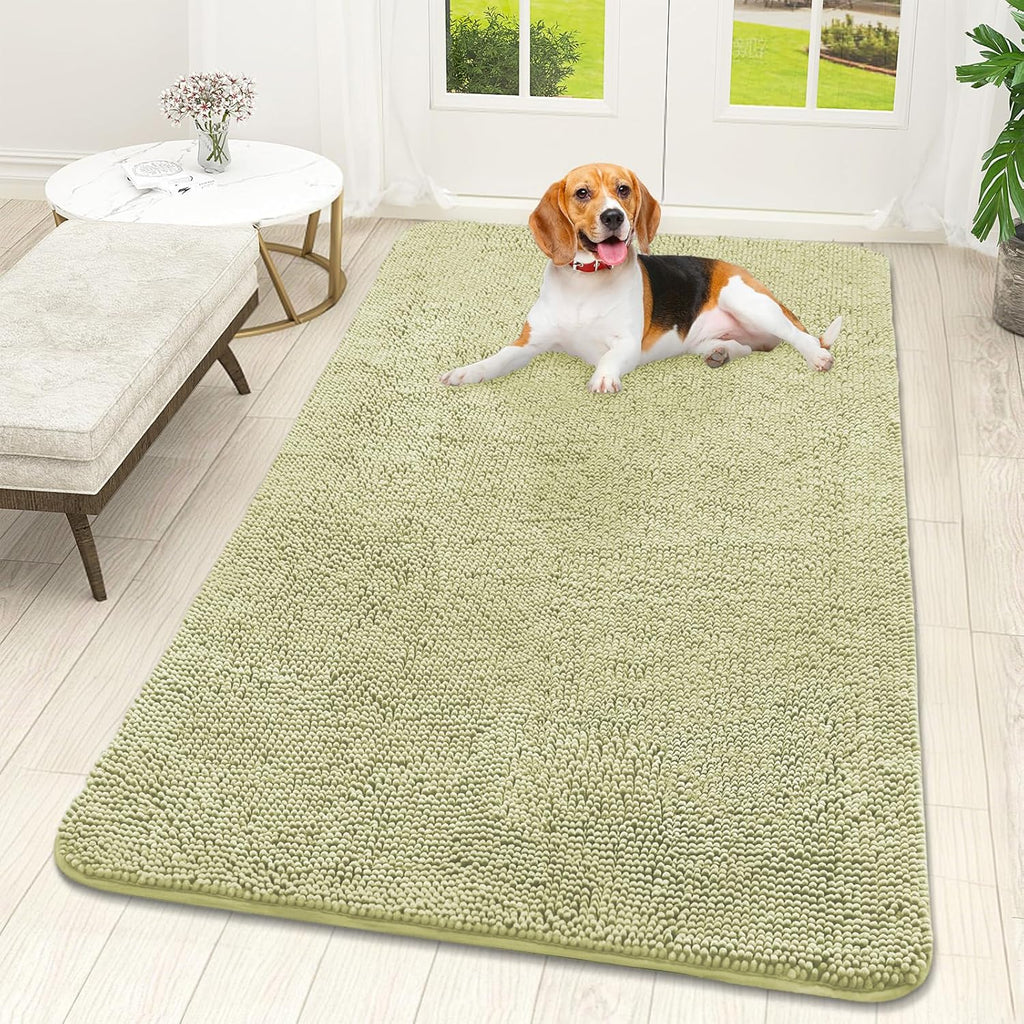 OLANLY Dog Door Mat - Absorbent Non-Slip Mud Mat for Indoor Use | Quick Dry Chenille, 59x32, Vanilla