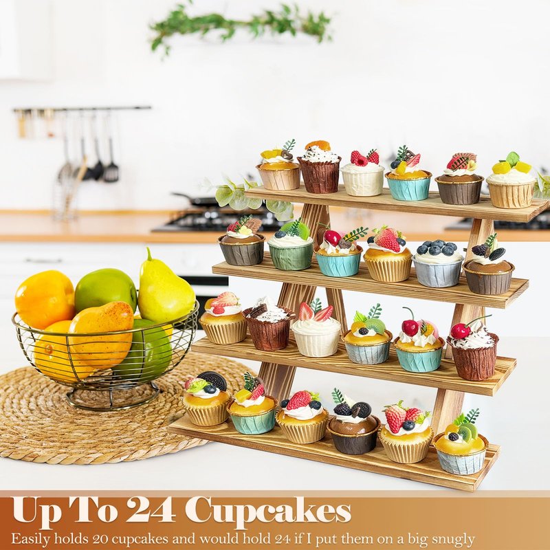 Umgozrz Wooden Cupcake Stand 4 Tier Cupcake Stand Rustic Wood Cake Stand for 24 Cupcakes Wedding Cupcake Display