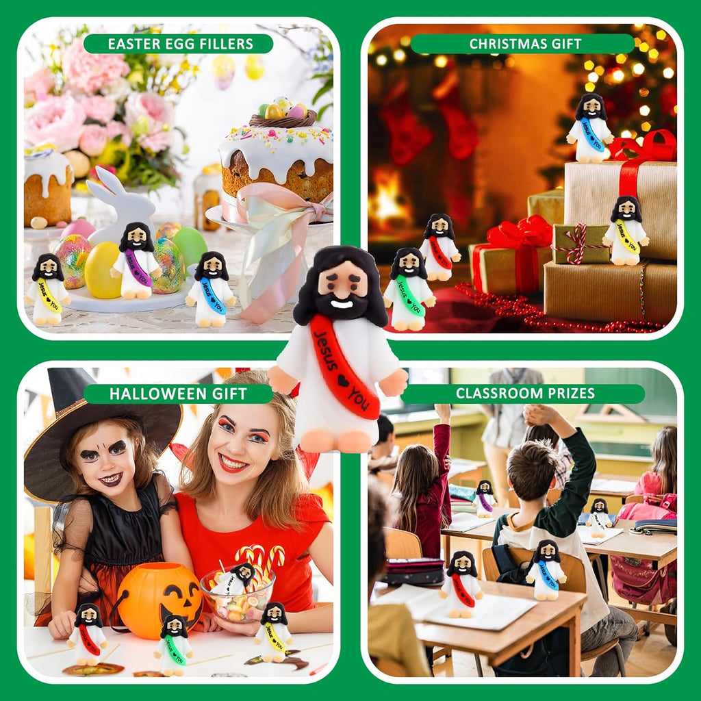URSKYTOUS Mini Jesus Figurines - 25Pcs Rubber Saints for Easter Egg Stuffers & Baptism Gifts