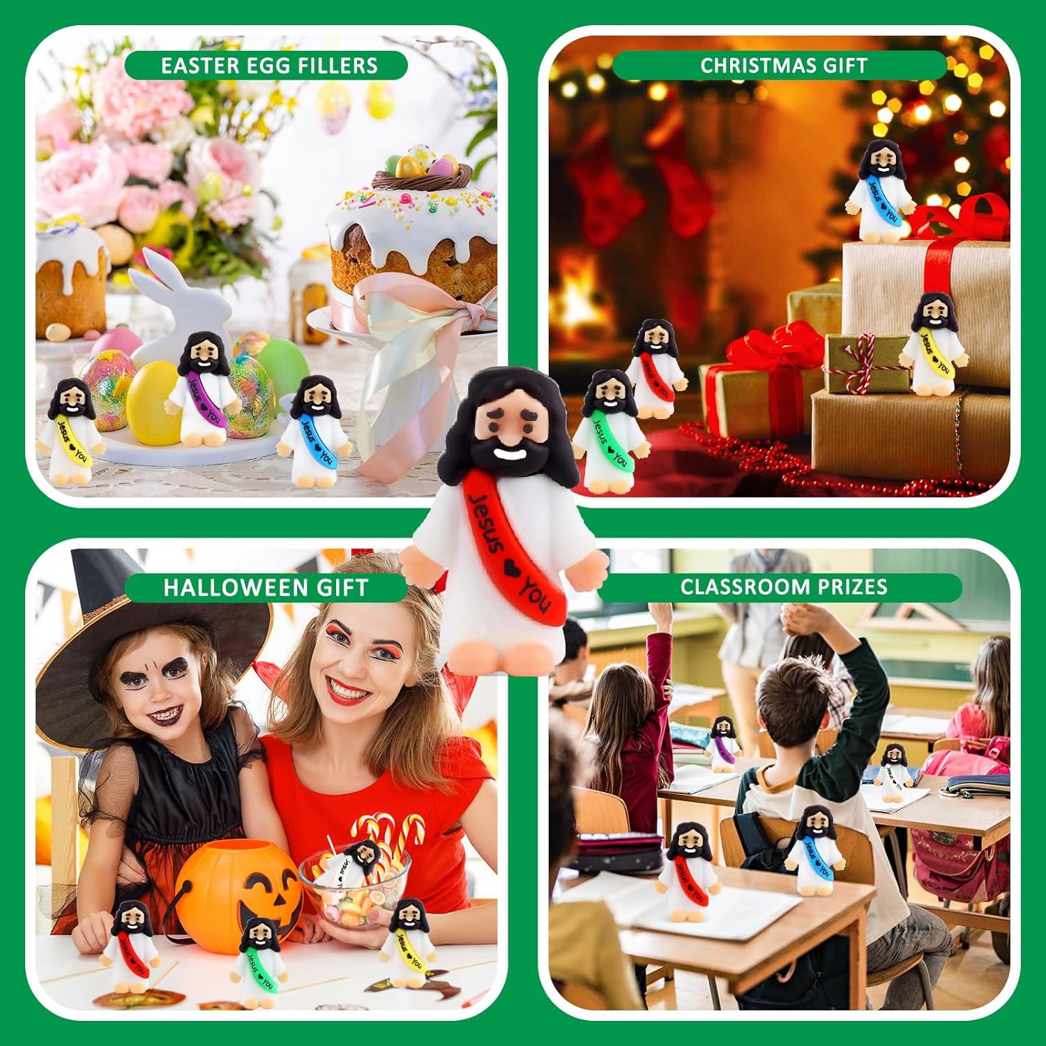 URSKYTOUS Mini Jesus Figurines - 25Pcs Rubber Saints for Easter Egg Stuffers & Baptism Gifts