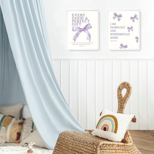 LARTSFRO Coquette Purple Bow Wall Art Decor - Inspirational Bible Verses | 10x8 Inch Set of 4 Unframed Prints