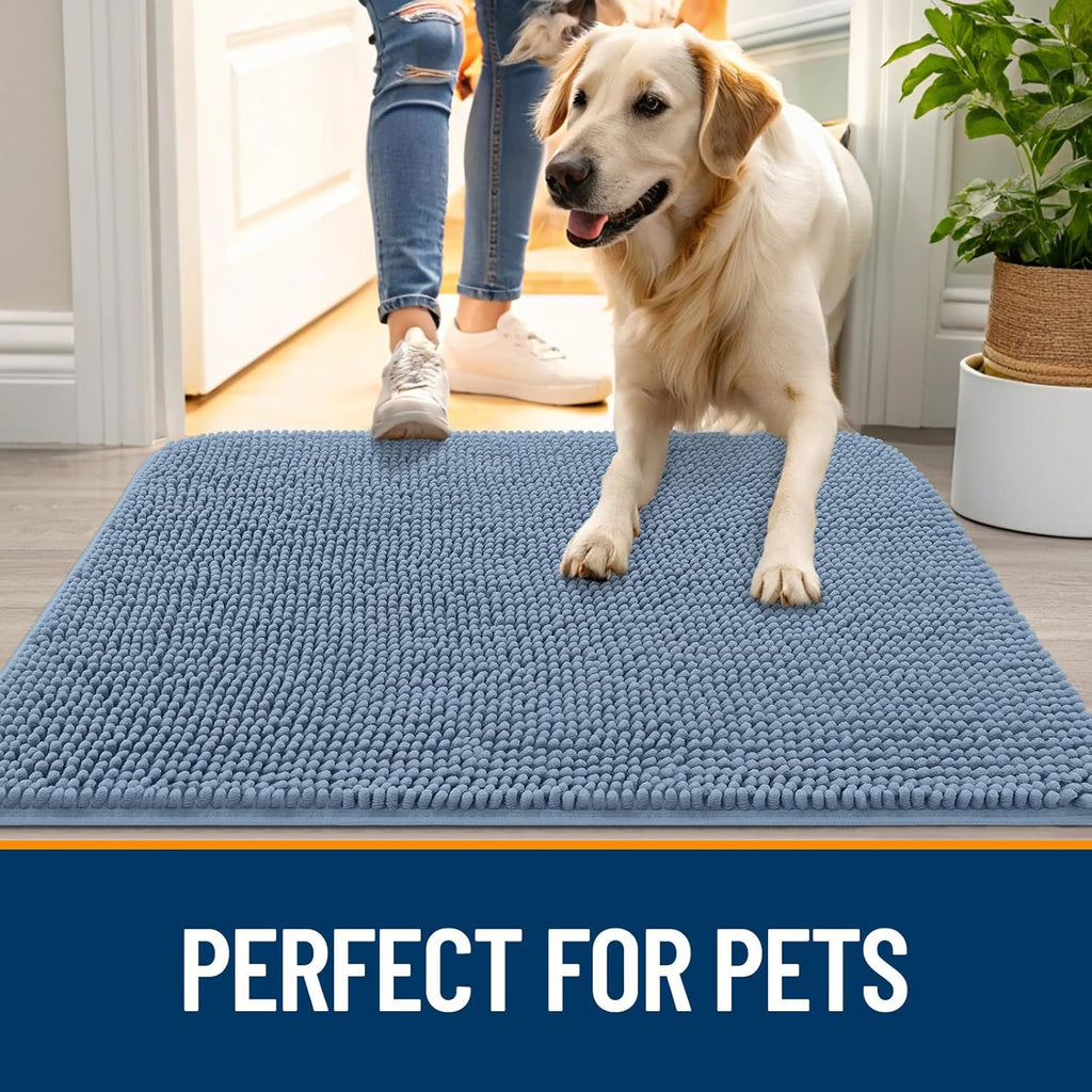 OLANLY Dog Door Mat - Absorbent Non-Slip Washable Doormat for Muddy Paws | 47x24, Airy Blue