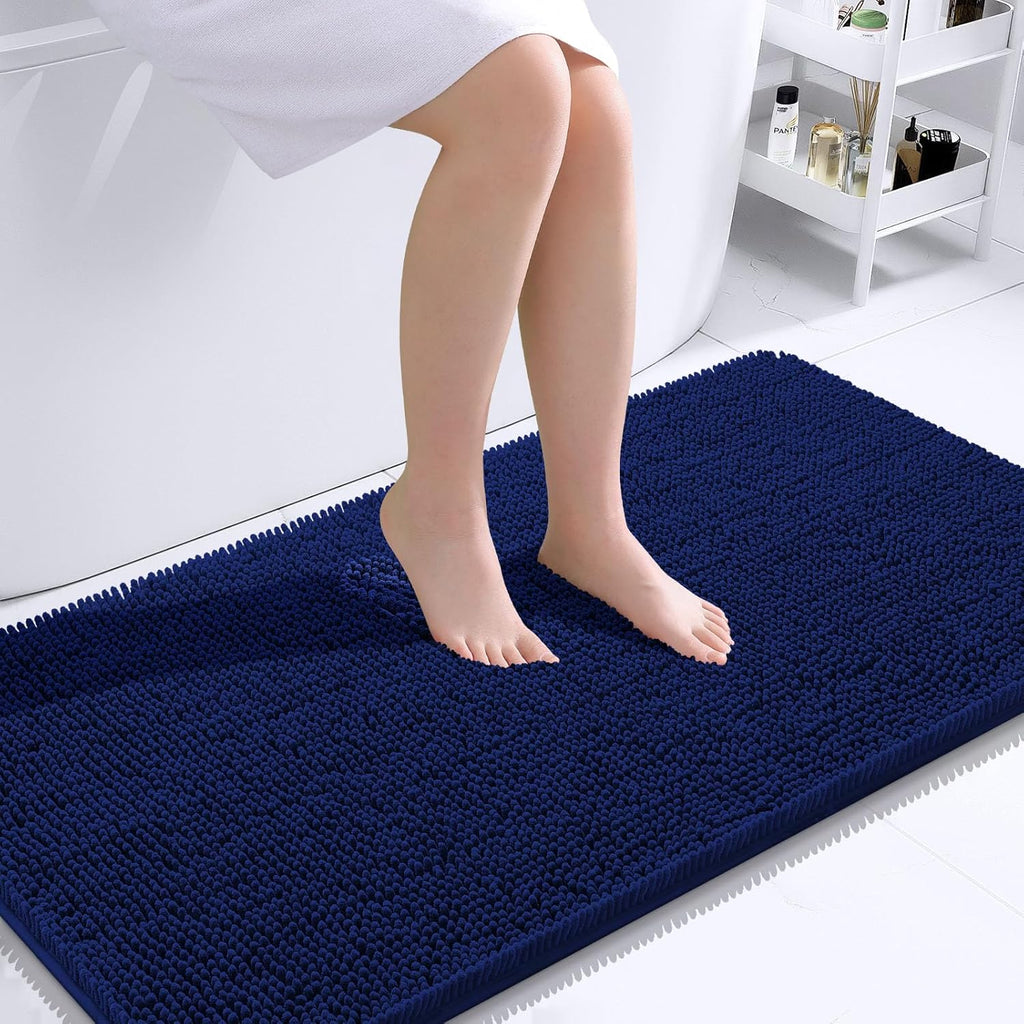 OLANLY Large Bathroom Rugs - Extra Soft Chenille Bath Mats | Quick Dry & Machine Washable, Navy 40x24