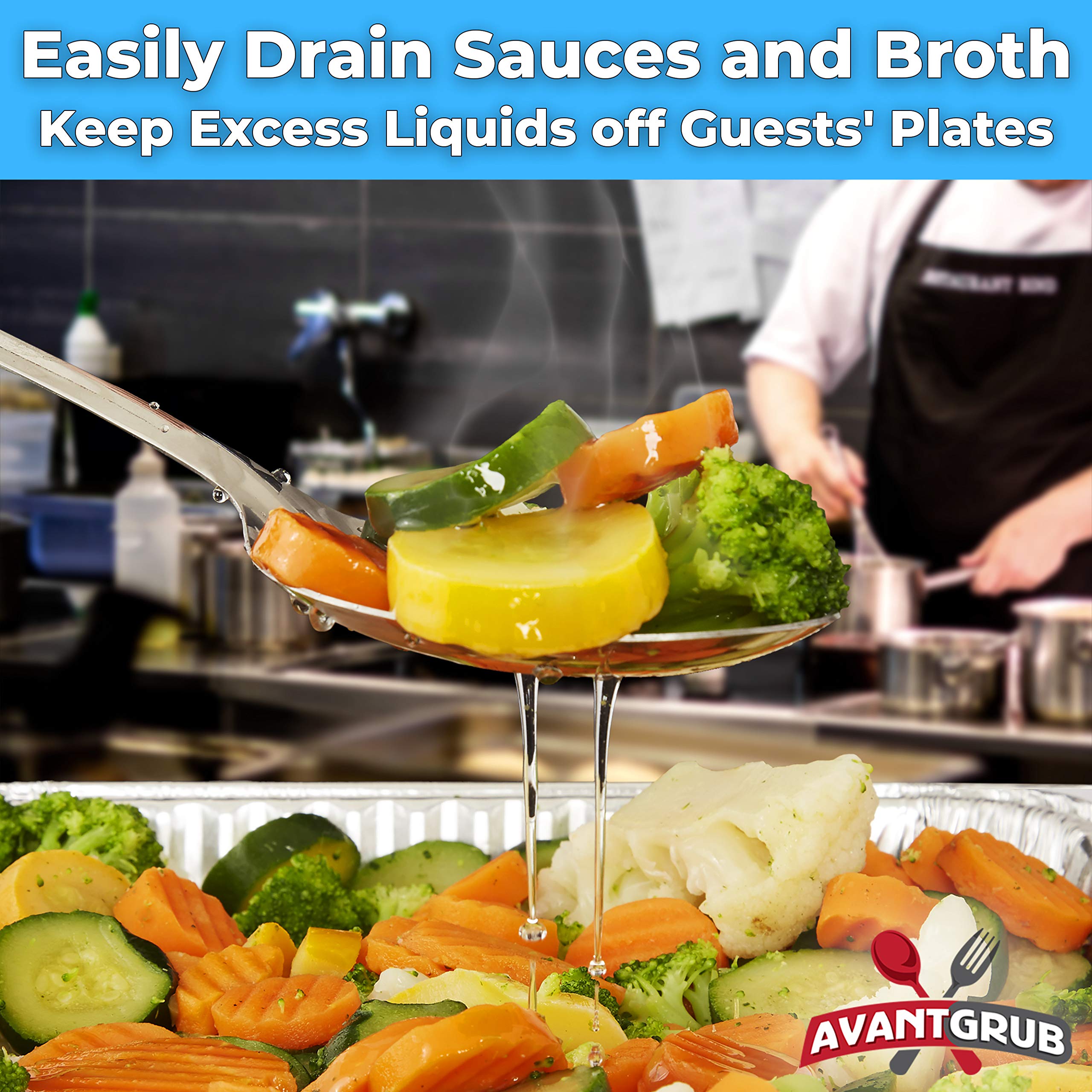 Super Strong, Ergonomic 11 in Serving Spoon 5 Pk. Big, Perforated Stainless Steel Spoons for Cooking, Baking and Basting. Best Kitchen Flatware for Buffet and Banquet Service in Restaurants and Homes