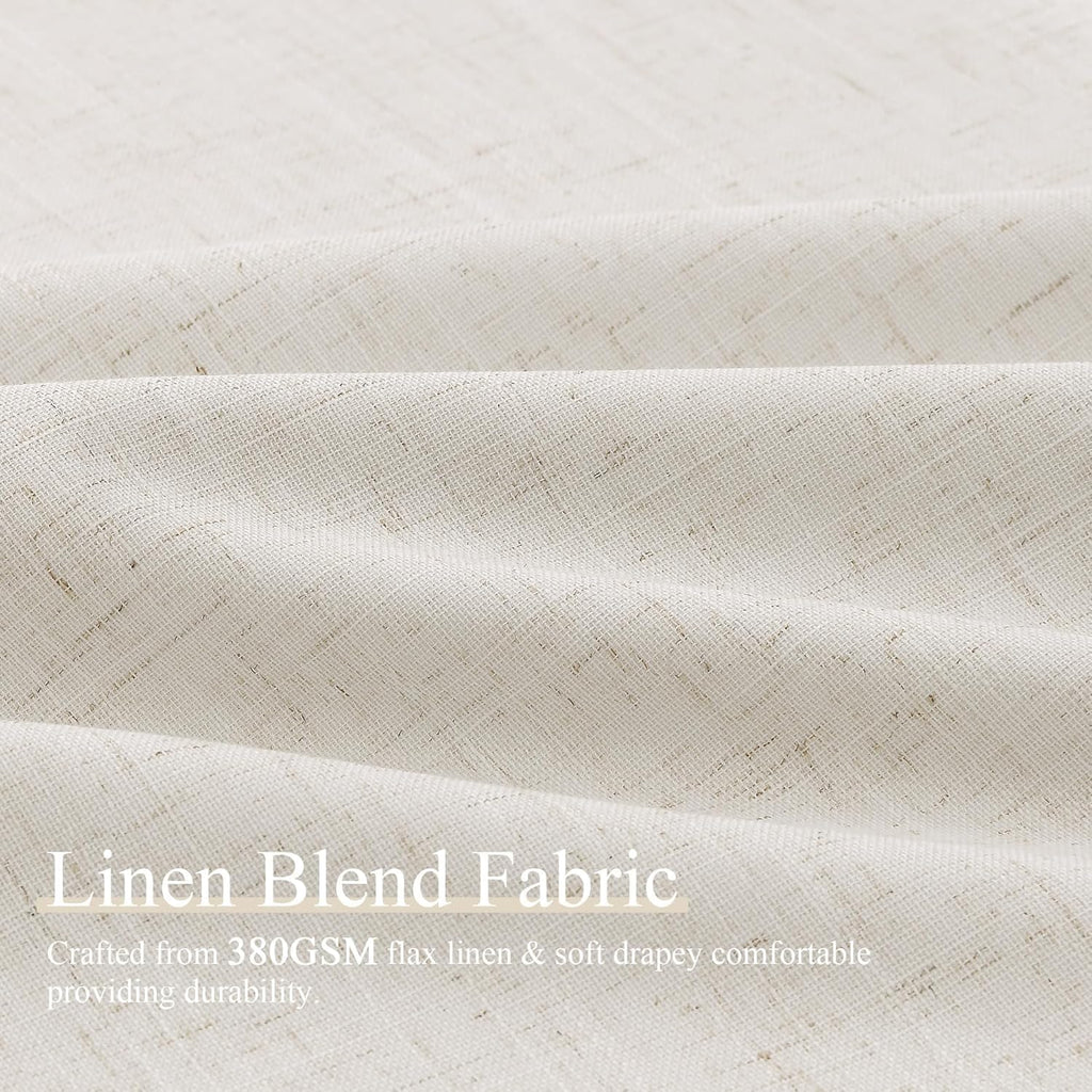 Jowels Cream Linen Blackout Curtains 108 Inch Length 2 Panels Set for Living Room Bedroom, Pinch Pleated Thermal Insulated 100% Black Out Curtains with Hooks, Room Darkening Back Tab Drapes Natural