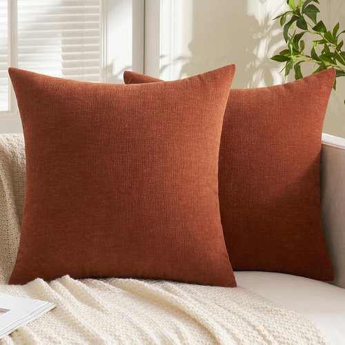 MIULEE Rust Couch Pillow Covers 22x22 Inch, Set of 2 Soft Chenille Decorative Square Throw Pillow Covers Farmhouse for Sofa Living Room Bed