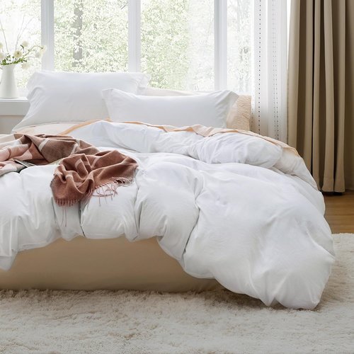 Bedsure White Duvet Cover Set - Extra Soft Cotton-Like Polyester, Full Size 80x90 Inches, 3 Pieces with Zipper Closure
