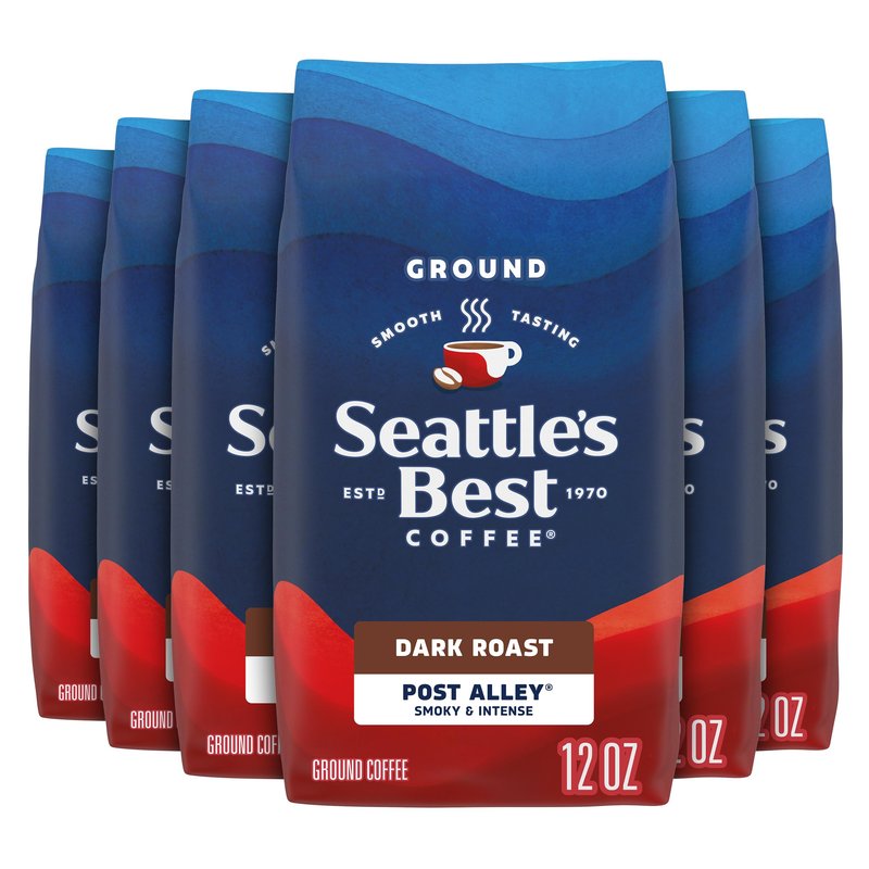 Seattle’s Best Coffee, Dark Roast Ground Coffee, Post Alley, 100% Arabica, 6 Bags (12 oz Each)