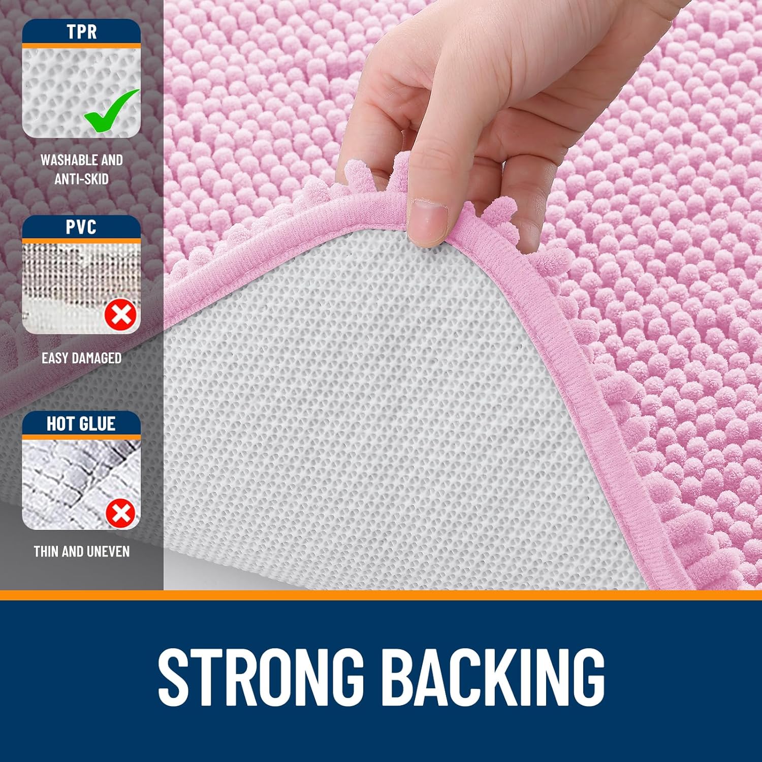 OLANLY Bathroom Runner Rugs - Extra Soft Absorbent Chenille | Quick-Dry Rubber Backing, 47x20, Pink