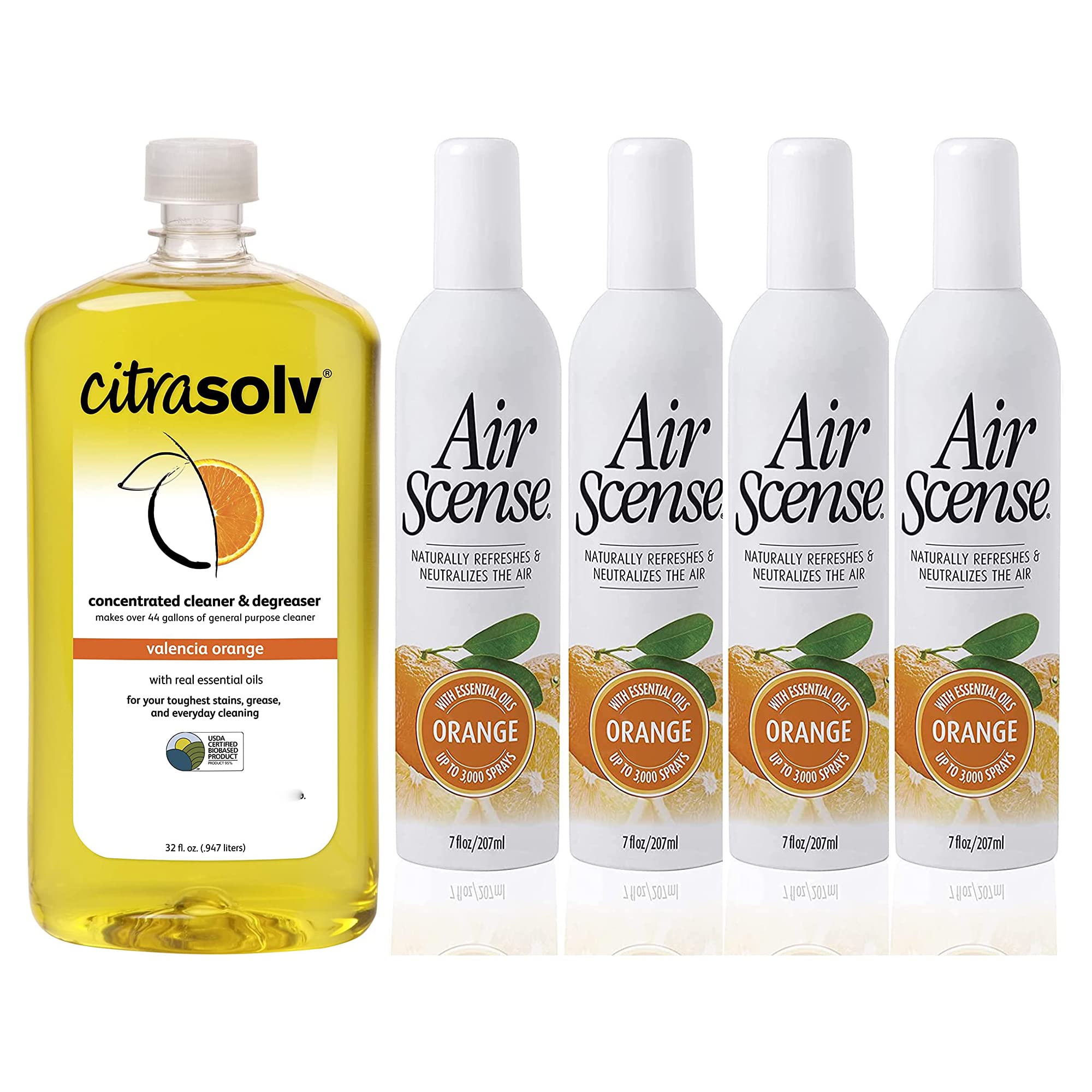 Citra Solv & Air Scense | Special Bundle | Concentrated Cleaner & Degreaser | Essential Oil Air Freshener | Household Cleaner Non-Aerosol | Valencia Orange