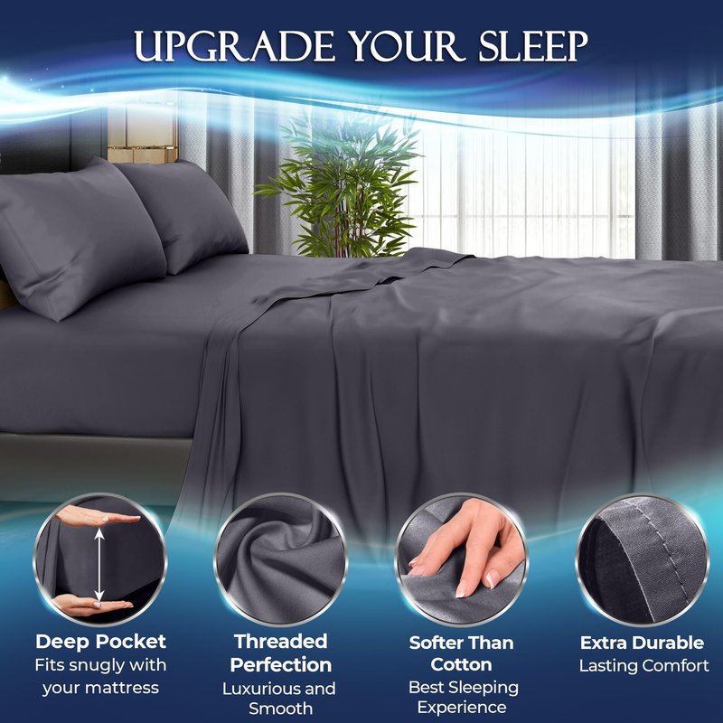 DECOLURE Cooling Sheets Queen Set 4pcs - Luxurious & Ultra-Soft Cooling Bed Sheets Queen Size for Hot Sleepers - Comfortable Bamboo Viscose Microfiber Queen Bed Sheets Set Cooling (Graphite)