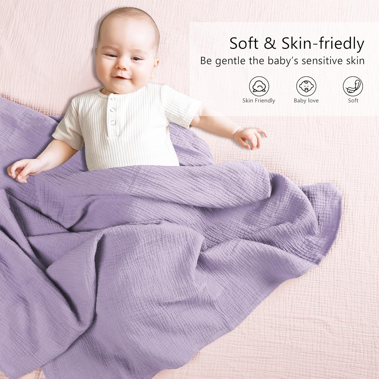 Susurration Muslin Receiving Blanket - 100% Cotton Soft Swaddle for Newborns | 38x40 Inch (Pink)