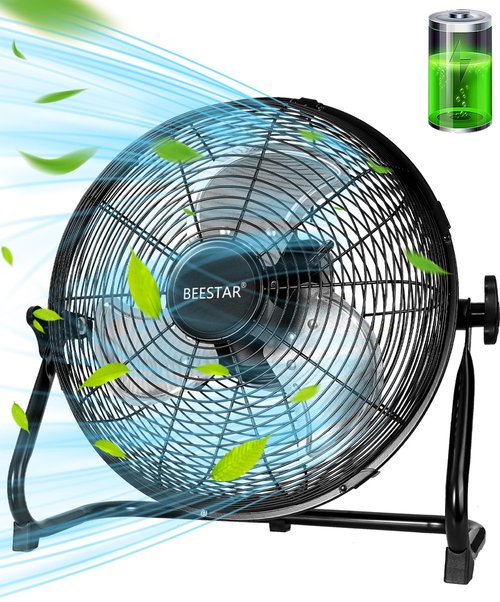 BEESTAR Rechargeable Floor Fan, 12-Speed Battery Operated, 15600mAh, 48-Hour Runtime, 360° Tilt, Metal Blade (12 INCH)