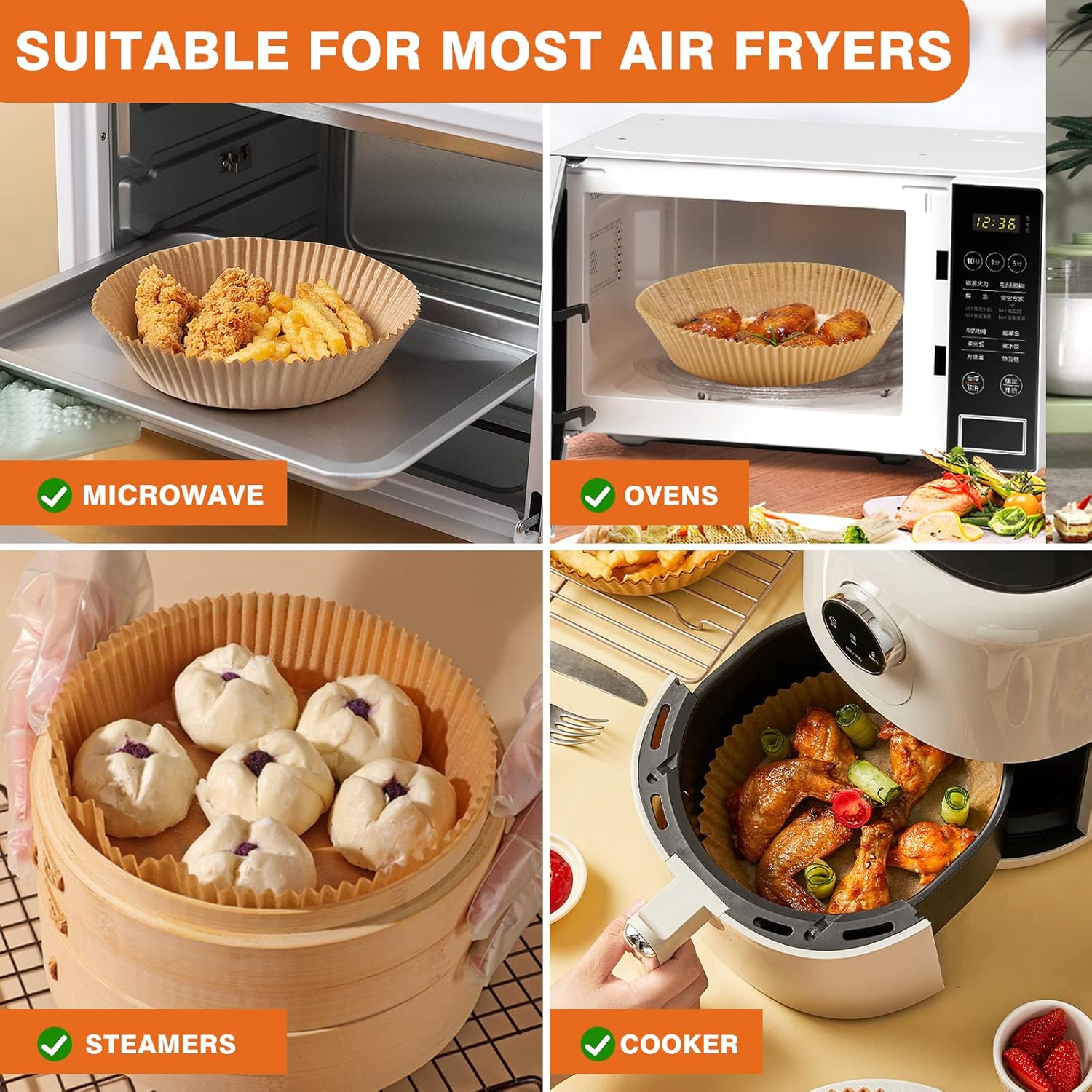 Vailnd Disposable Air Fryer Paper Liners - 9 Inch Oil-Proof Parchment for 8-12 QT Air Fryers | 100 Pcs