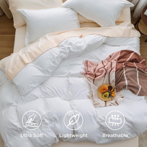 Bedsure White Oversized Queen Duvet Cover Set - Extra Soft Prewashed Cotton-Like 3-Piece Bedding, 98x98 Inches with Zipper Closure & 2 Pillow Shams