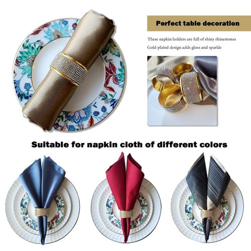 Gold Napkin Rings Set of 6, Thanksgiving Napkin Ring Holders,Silver Diamond Napkin Holder for Dining, Wedding, Christmas Napkin Rings,Party of Table Setting Home Decor