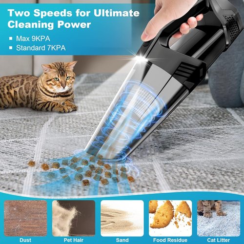 Blestan Handheld Vacuum - Cordless Portable Car Vacuum with LED Light & High Power Suction | Lightweight Rechargeable for Home & Pet Hair, Black