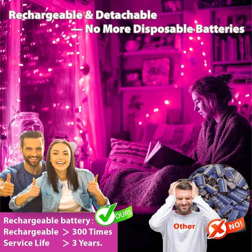 HXWEIYE 6 Pack Rechargeable Fairy Lights - Battery Operated with Remote & DIY Timer | 7ft 20LED Mini Twinkle String Lights for Weddings, Parties & Home Decor (Pink)