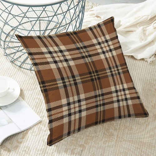 Jecuwo Fall Pillow Covers 18x18 Inch Set of 2, Autumn Thanksgiving Harvest Outdoor Decorative Throw Pillowcase Brown Plaids Cushion Cover for Sofa Couch Farmhouse Living Room Bed Decor