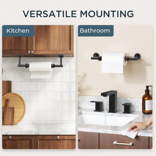 FORIOUS Paper Towel Holder - Wall-Mounted SUS304 Design for One-Handed Tear | Matte Black Finish