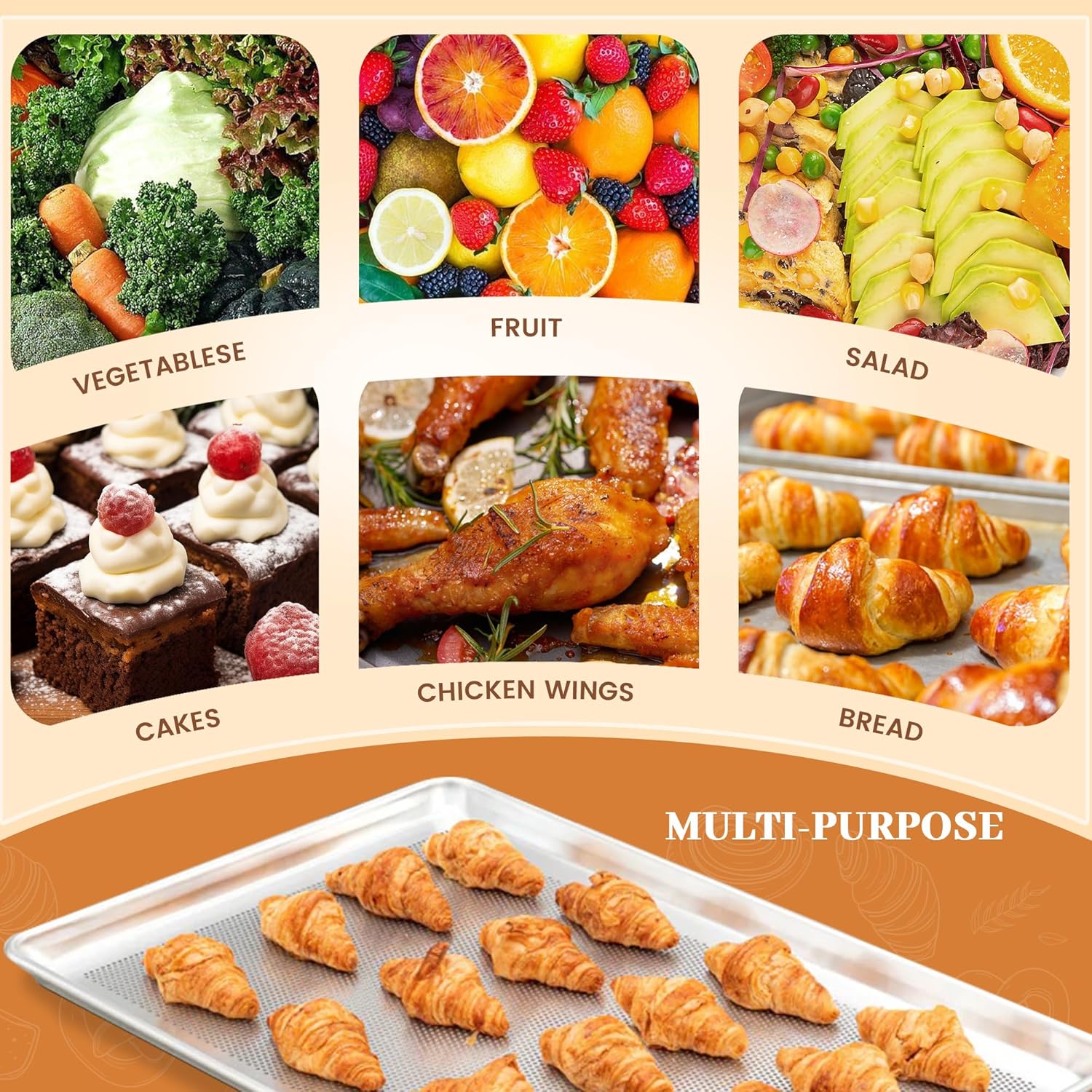 Perforated Aluminum Baking Sheet Pans - Non-Stick Commercial Cookie Sheets | 6 Pack, 26"x18"