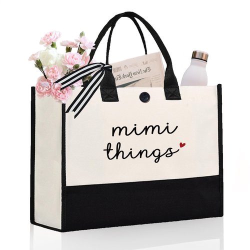 Craftique Mimi Gifts for Grandma- Unique Tote Bag- Mimi Christmas Birthday Gifts, Thoughtful Gift for Mimis from Grandkids, Mimis Bag for Shopping Travel, 17” x 6.7” x 12.5”