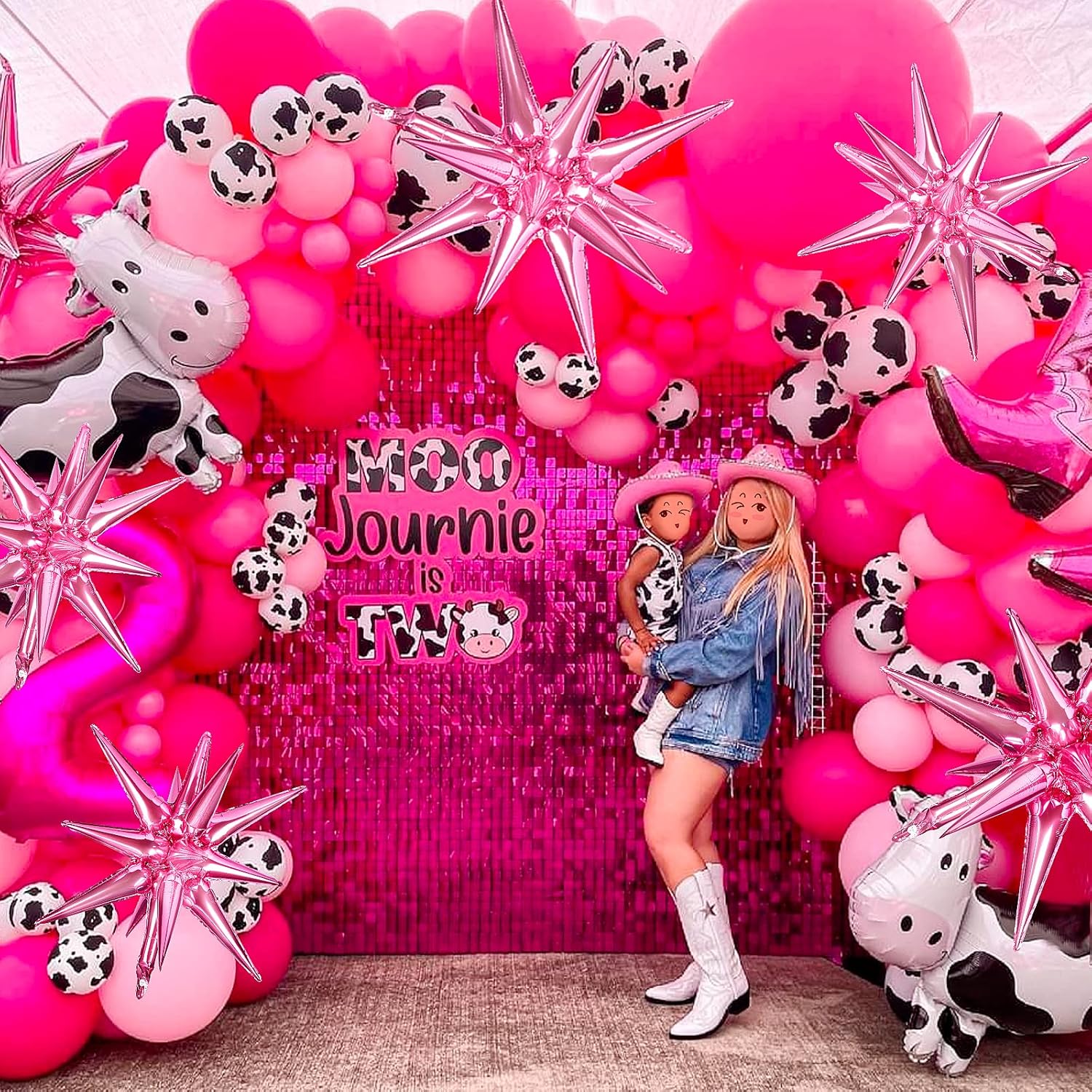 PartyWoo Pink Star Foil Balloons - 6 Different Sizes | 22-Inch Mylar Balloons for Birthday & Gender Reveal Decor
