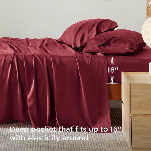 Bedsure King Size Sheets Set - Cooling Bamboo Rayon Sheets for Hot Sleepers | Soft & Breathable, Burgundy