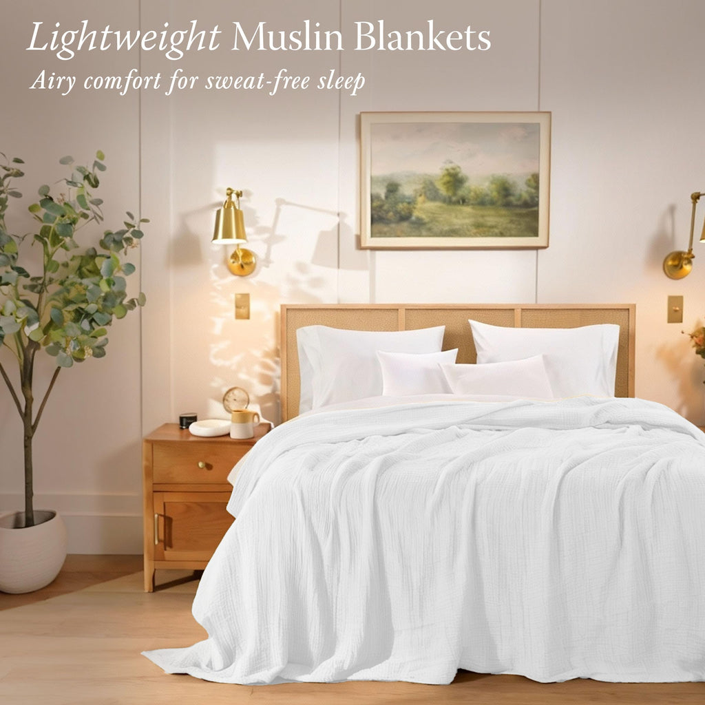 Threadmill Summer Muslin King Size Blanket | 4 Layer 100% Cotton Gauze Blanket | Lightweight, Soft, and Breathable Muslin Blanket for All Seasons | White