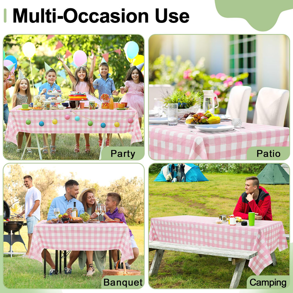 misaya 8 Packs Buffalo Disposable Table Cloth, 54 x 108 Inch Waterproof Plastic Tablecloth, Rectangle Pink and White Checkered Table Covers for Picnic, Birthday, Party