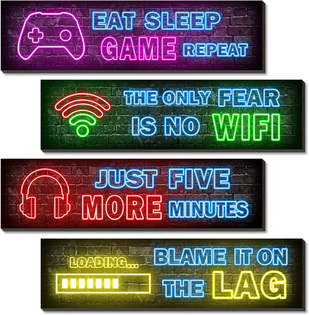 Skiennix Neon Gaming Posters - 4 Pcs Set for Teen Boys Room Decor | Vibrant Gamer Wall Art