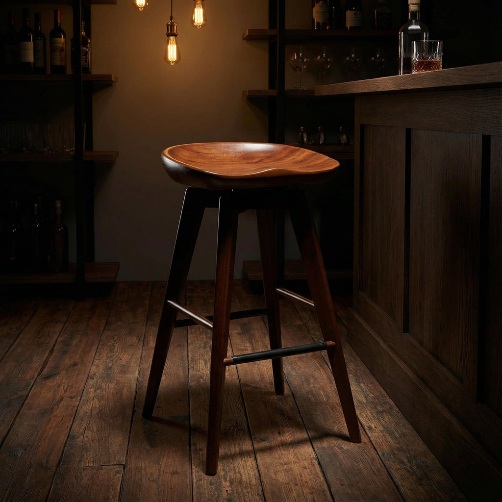 Cortesi Home Tiwi Backless Swivel Barstool in Solid Wood, 29" Walnut