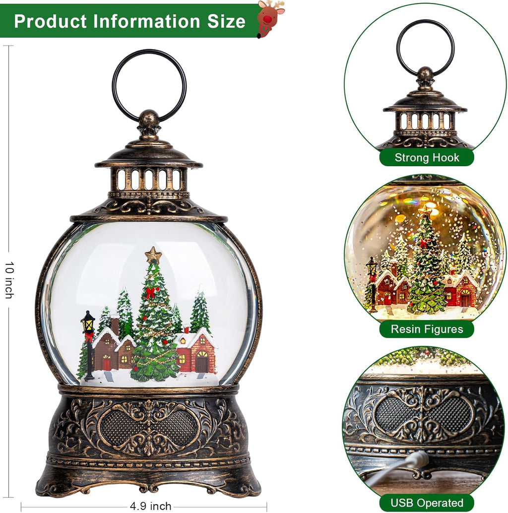 Regine Switzerland Christmas Snow Globe Lantern - Musical Water Lantern with Timer & USB/Battery Operated | Festive Holiday Decor