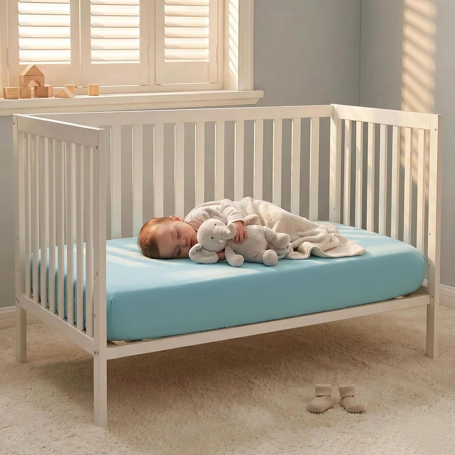 NTBAY 100% Brushed Microfiber Fitted Crib Sheet - Super Soft & Cozy | Aqua, 28x52 Inches for Standard Cribs