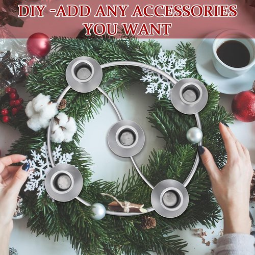 LemonRoad Christmas Advent Wreath Ring - 5 Candle Holder Metal Table Decoration | Silver Round Design
