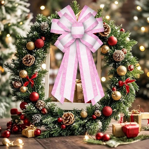 Luxury Glittery Pink & White Valentine's Day Wreath Bow - Extra Large 11.42x20.87 Inch Decor for Doors & Trees